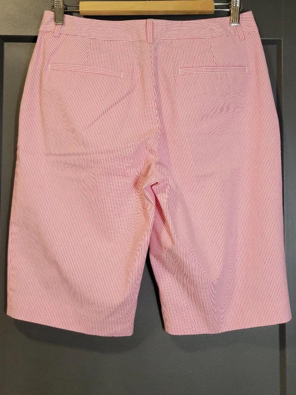 Ralph Lauren  Bermuda Shorts  Size 6 Flat Front Pink/White Pinstripe Cotton